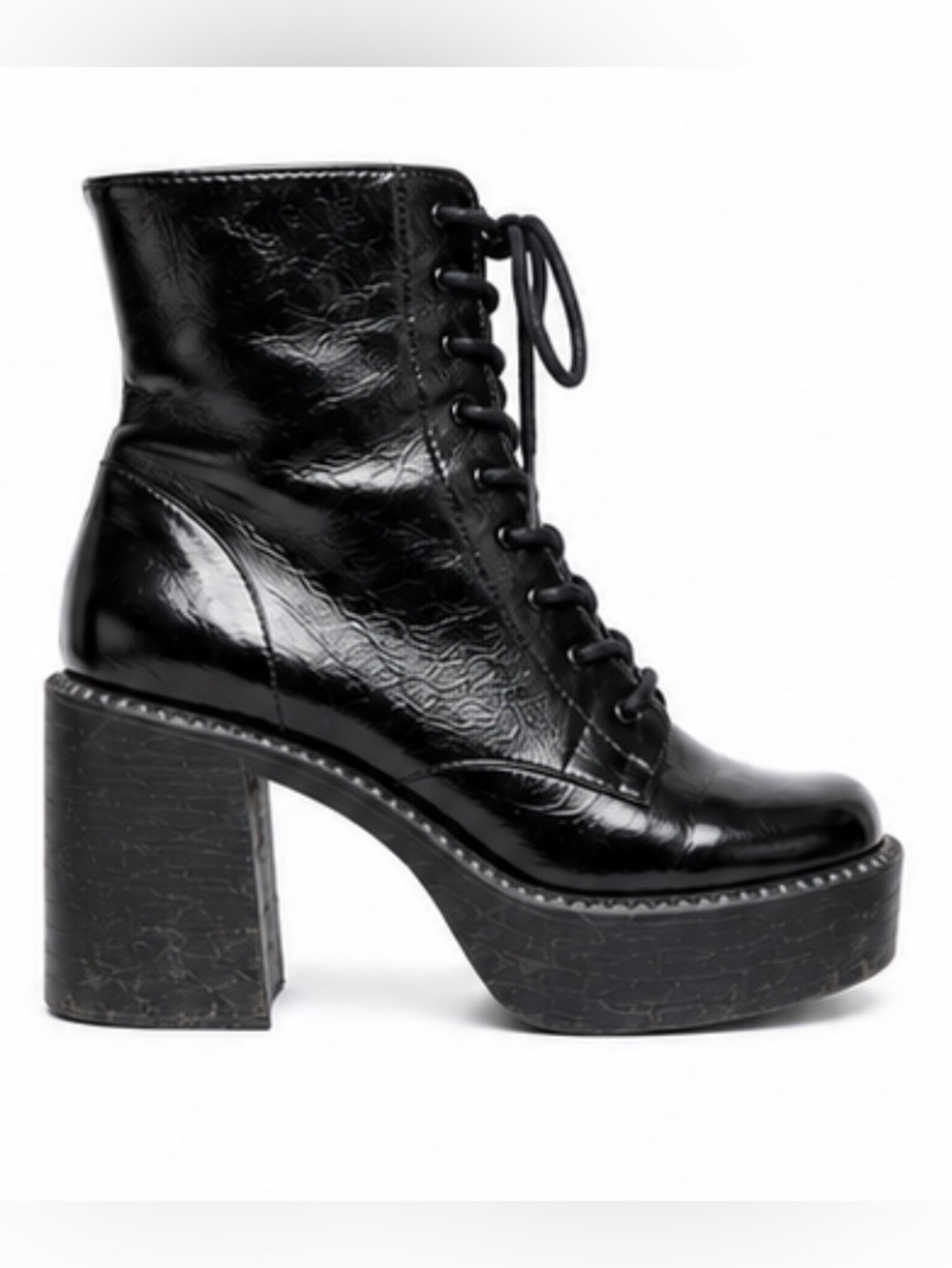Black Lace-Up Platform Ankle Boots - waterproof - vegan leather